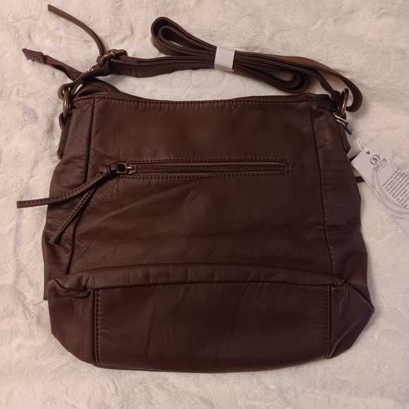 Coffee Brown Vegan High Capacity Crossbody Bag Purse Water Resistant Lightweight - Picture 9 of 11